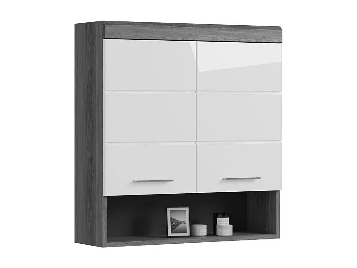 Meuble de rangement haut SCOTT – 2 portes – Gris foncé et blanc – 74x79x24 cm