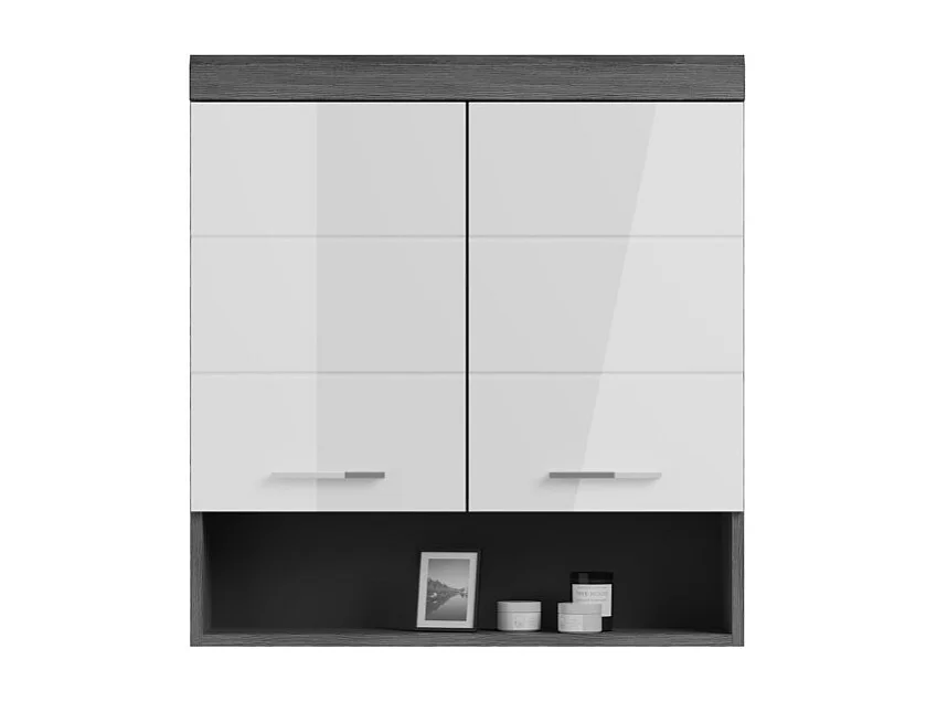 Meuble de rangement haut SCOTT – 2 portes – Gris foncé et blanc – 74x79x24 cm