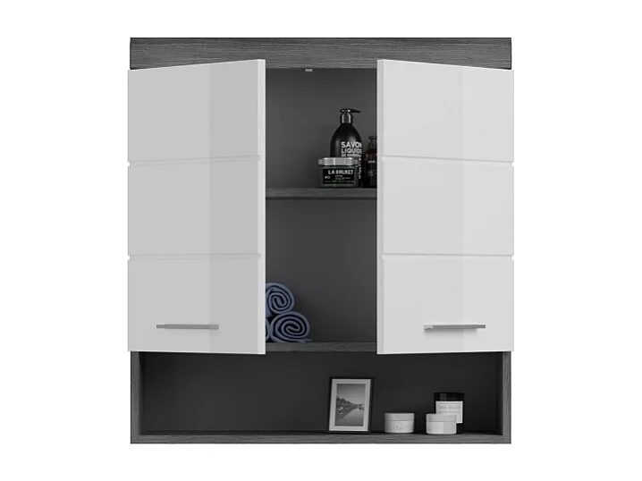 Meuble de rangement haut SCOTT – 2 portes – Gris foncé et blanc – 74x79x24 cm