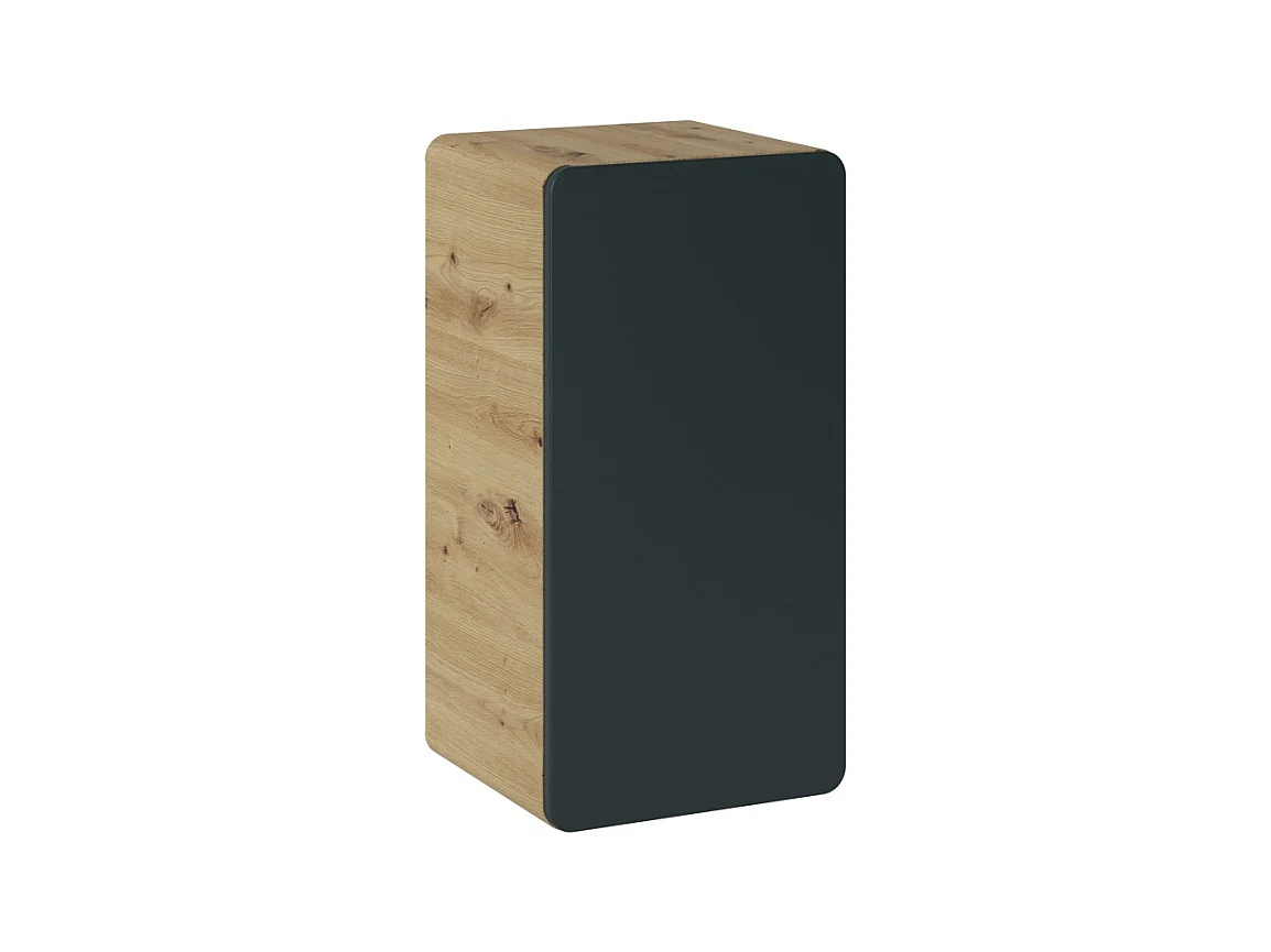 Meuble de rangement salle de bain ERBANO – 1 porte – Coloris chêne clair et gris anthracite – H68 cm – À suspendre