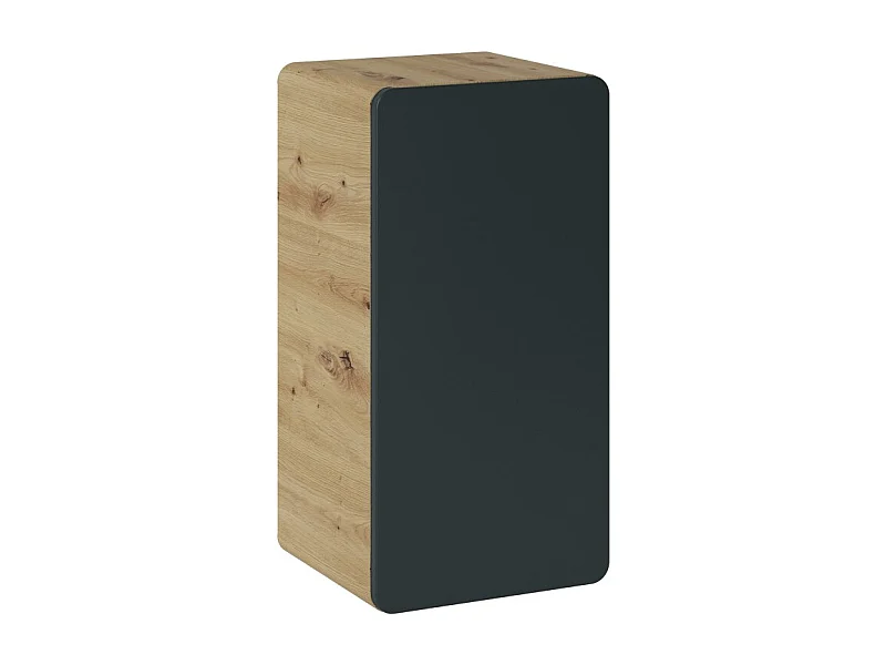 Meuble de rangement salle de bain ERBANO – 1 porte – Coloris chêne clair et gris anthracite – H68 cm – À suspendre