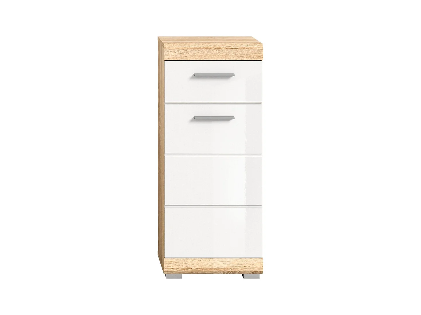 Armoire de salle de bain LEWOTO – 1 porte et 1 tiroir – Blanc et chêne clair