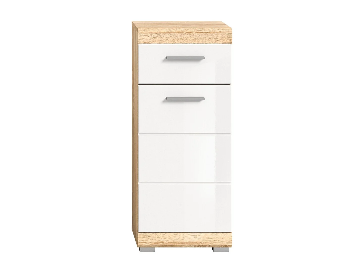 Armario para baño LEWOTO – 1 puerta y 1 cajón – Blanco y roble claro