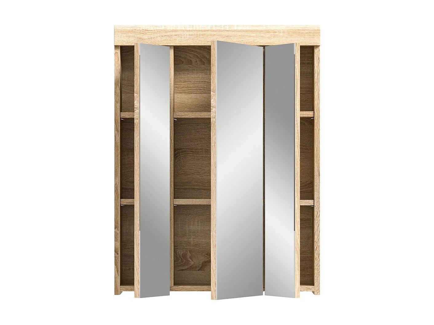 Armario de almacenamiento con espejos LEWOTO – Blanco y roble – 60x79x18 cm