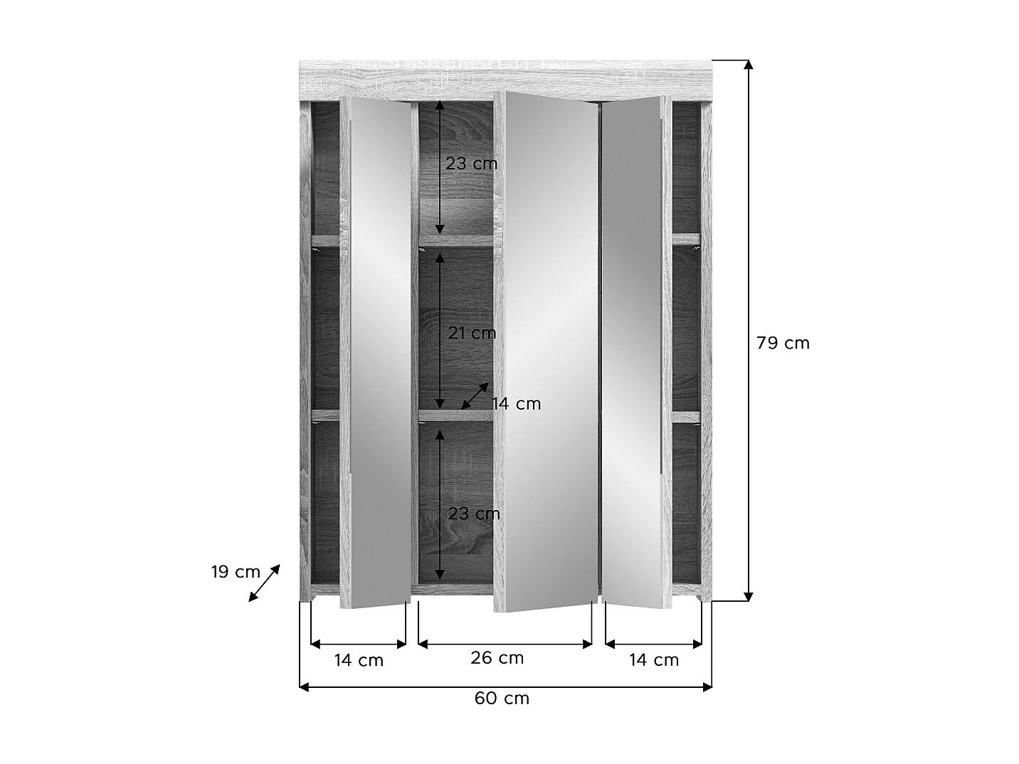 Armario de almacenamiento con espejos LEWOTO – Blanco y roble – 60x79x18 cm