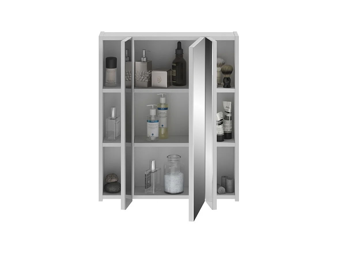Meuble de rangement avec miroirs + LED – Blanc laqué – KLEANKIN