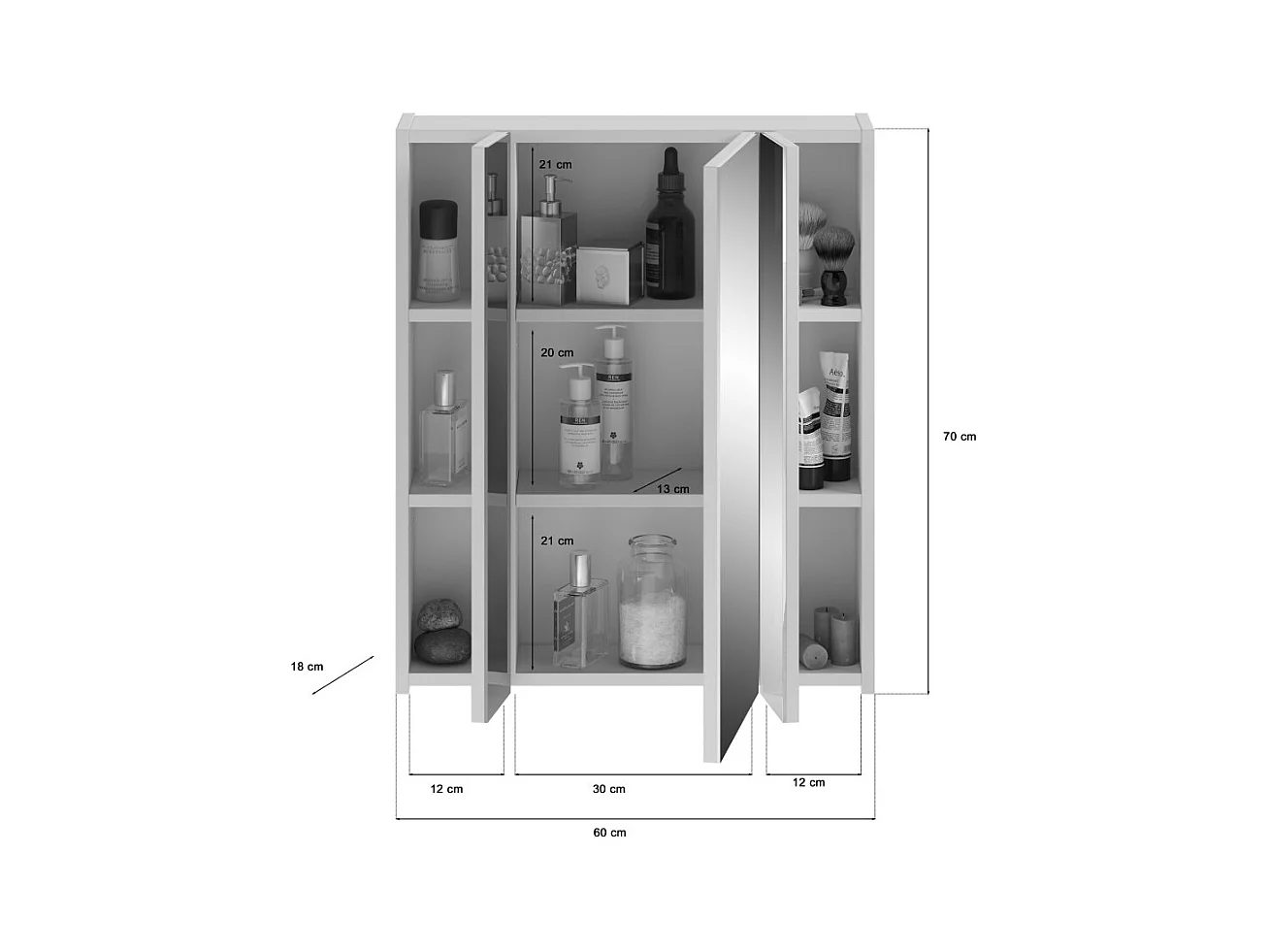 Meuble de rangement avec miroirs + LED – Blanc laqué – KLEANKIN