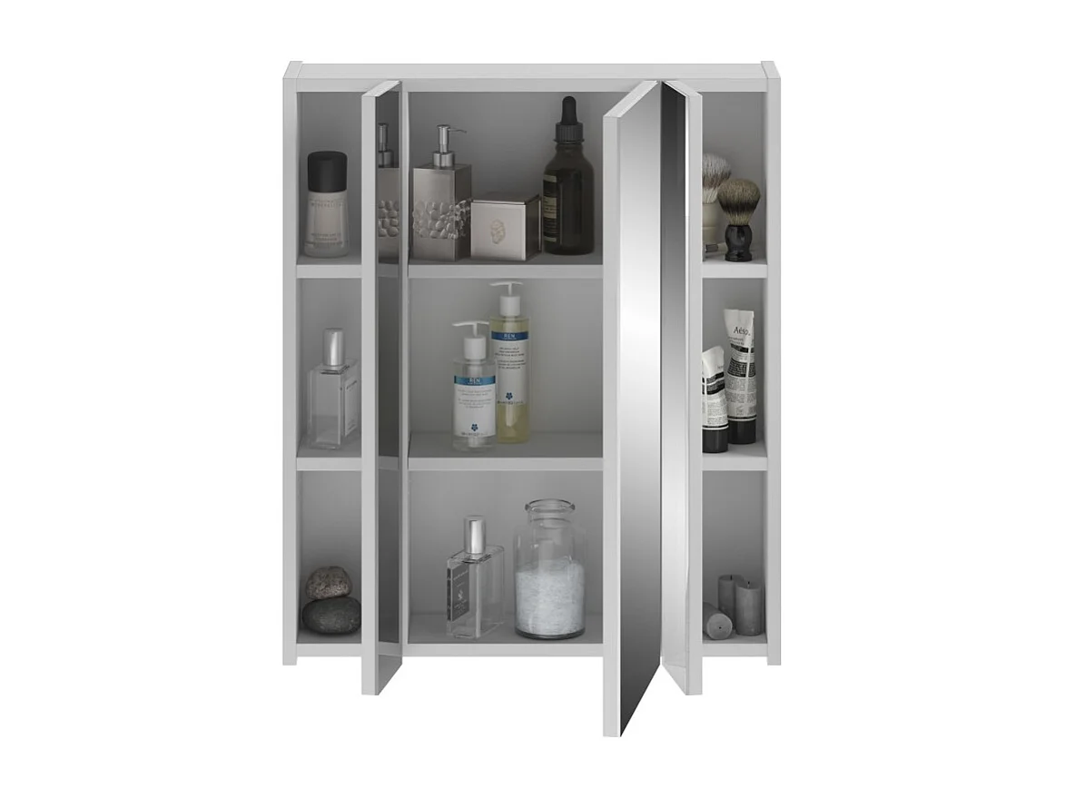 Móvel de armazenamento com espelhos + LED – Branco laqueado – KLEANKIN