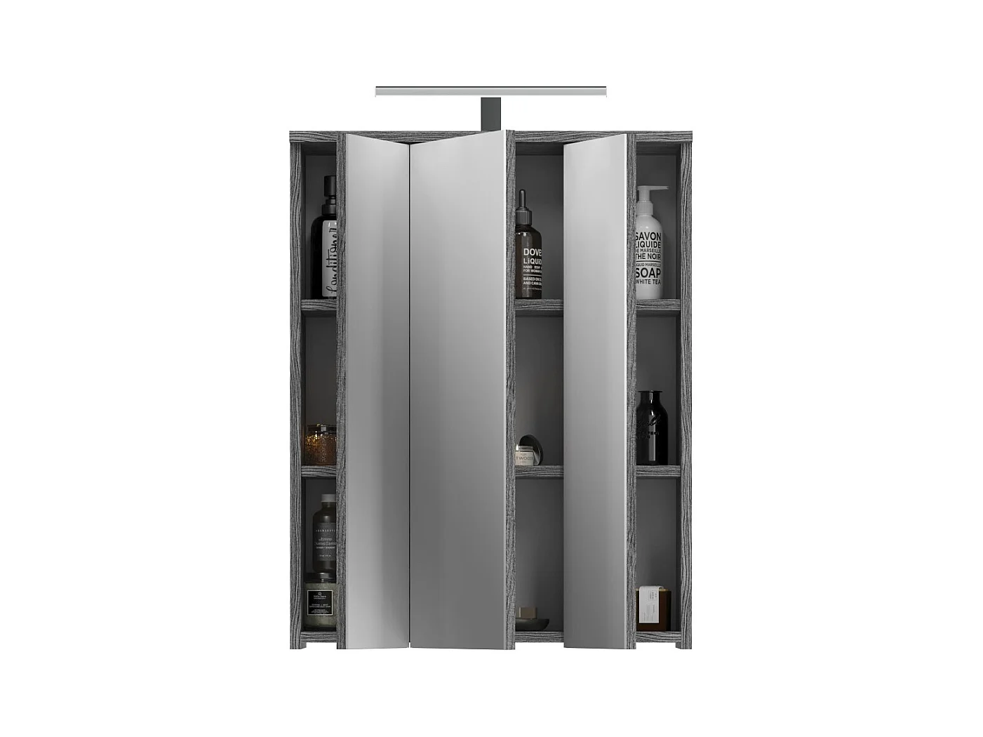 Mueble de almacenamiento para baño WILLIAM - Con LED - Blanco y gris oscuro - 9 nichos colgantes