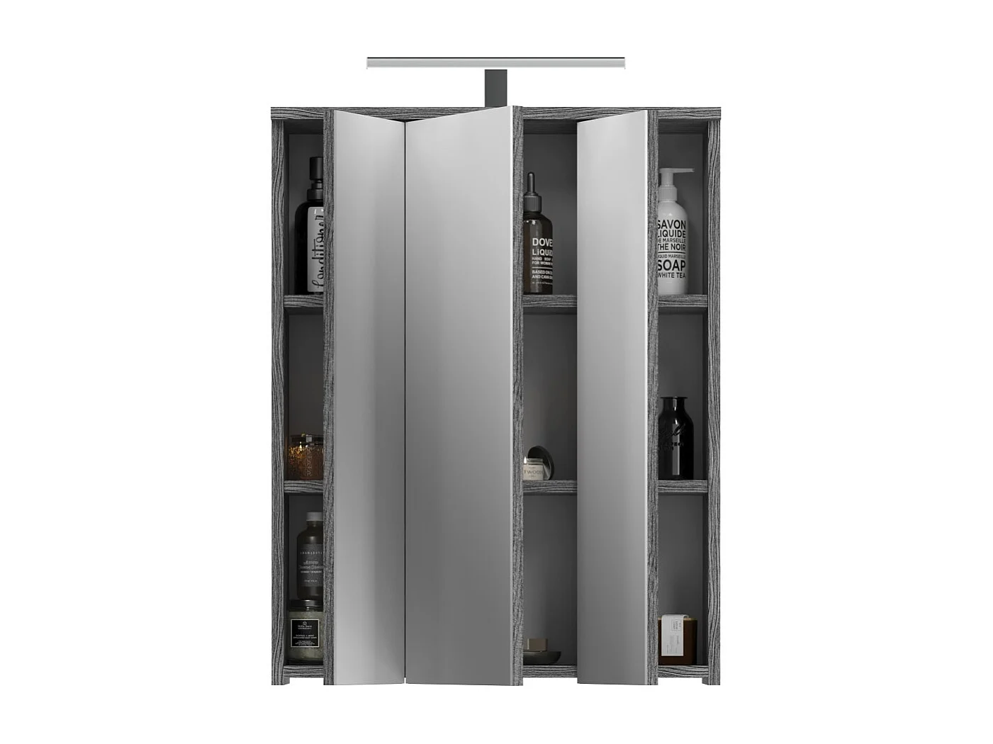 Mueble de almacenamiento para baño WILLIAM - Con LED - Blanco y gris oscuro - 9 nichos colgantes