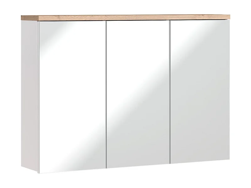Móvel para Banheiro ERMANO – Carvalho Claro e Branco Brilhante – 100x69 cm – 3 Portas Espelhadas – Para Pendurar