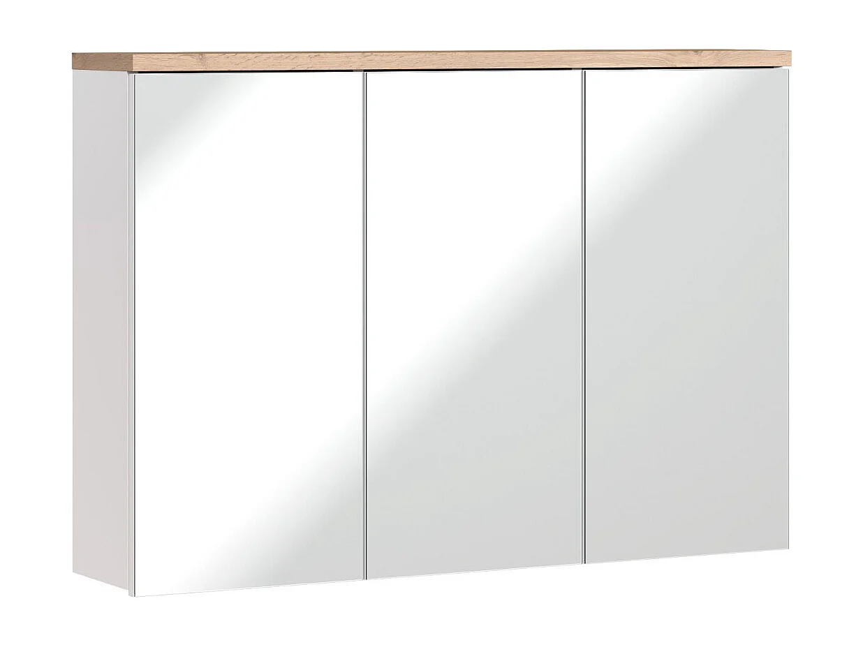 Móvel para Banheiro ERMANO – Carvalho Claro e Branco Brilhante – 100x69 cm – 3 Portas Espelhadas – Para Pendurar