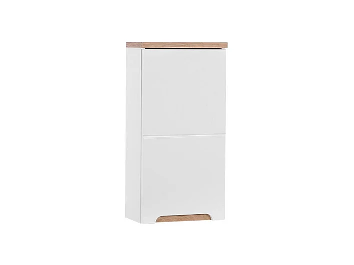 Meuble salle de bain ERMANO – Chêne clair et blanc brillant – 35x70 cm – 1 porte – À suspendre