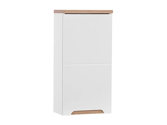 Meuble salle de bain ERMANO – Chêne clair et blanc brillant – 35x70 cm – 1 porte – À suspendre