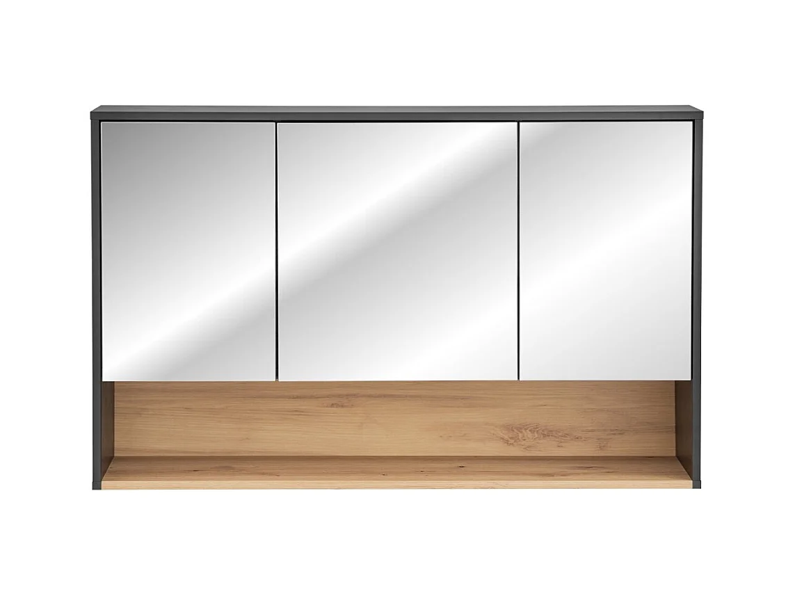 Móvel superior de banheiro TALOKA – 3 portas espelho – Cinza antracite e carvalho claro – L120 cm – Suspenso