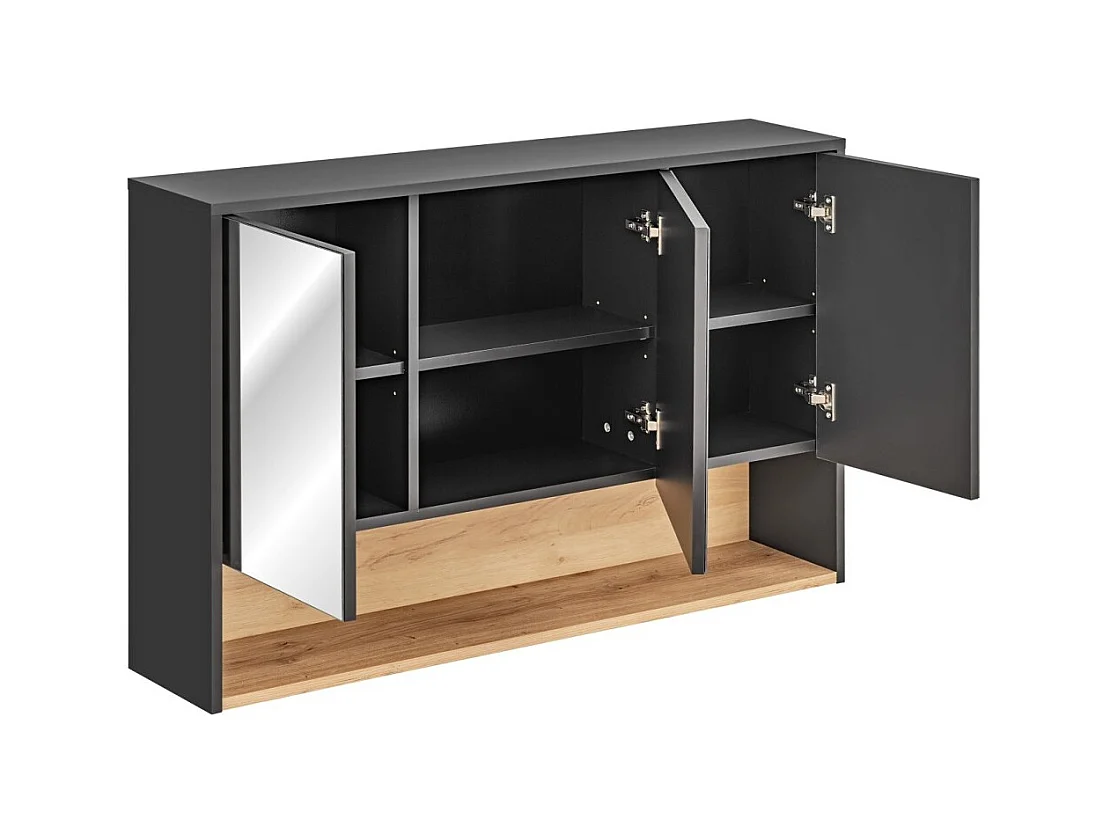 Móvel superior de banheiro TALOKA – 3 portas espelho – Cinza antracite e carvalho claro – L120 cm – Suspenso