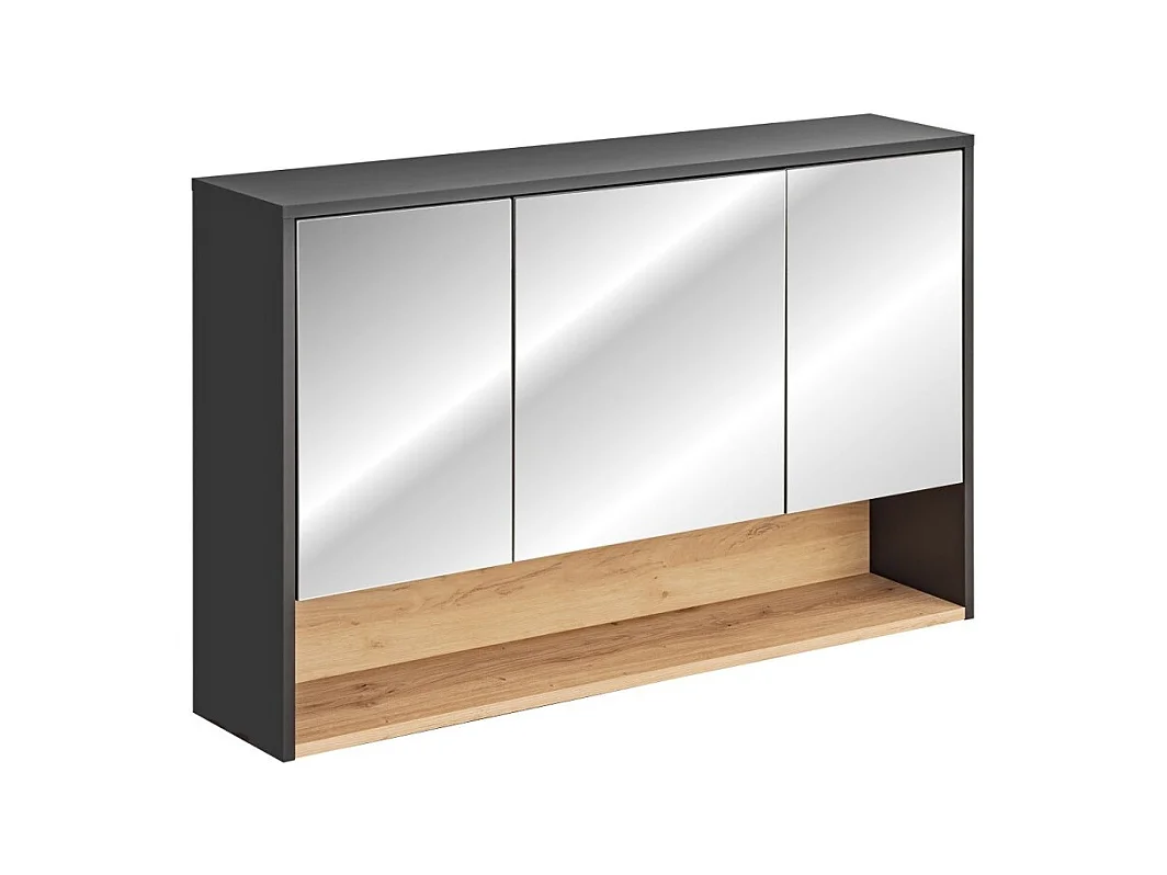 Meuble haut de salle de bain TALOKA – 3 portes miroir – Gris anthracite et chêne clair – L120 cm – Suspendu