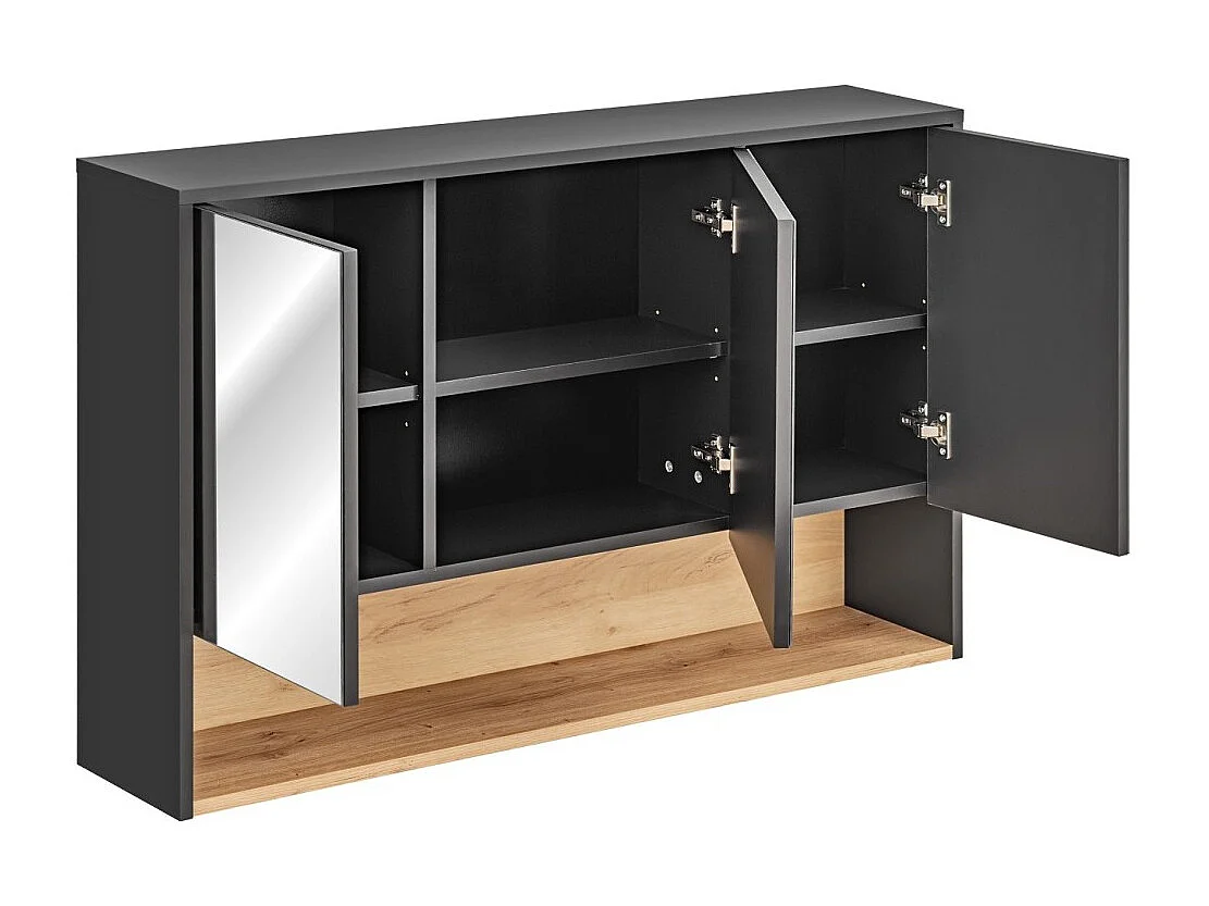 Móvel superior de banheiro TALOKA – 3 portas espelho – Cinza antracite e carvalho claro – L120 cm – Suspenso