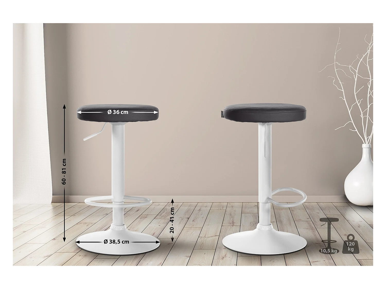 Lot de 2 tabourets métal blanche 38.5 x 38.5 x 81 cm TDB10682