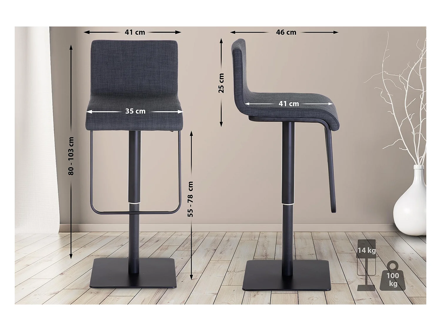 Tabouret de bar x1 argenté 41 x 46 x 80 cm 10_0005158