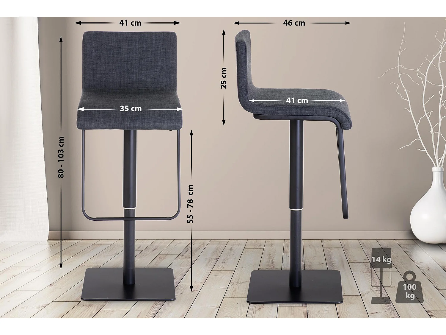 Tabouret de bar x1 argenté 41 x 46 x 80 cm 10_0005158