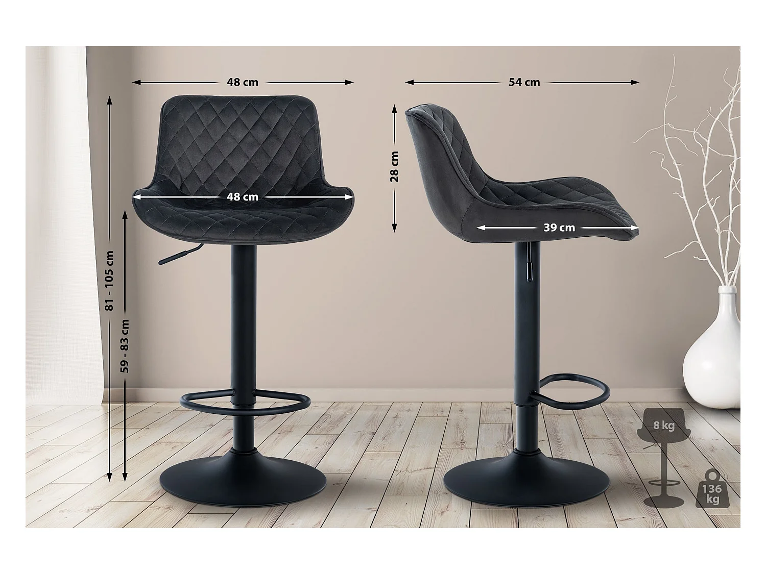 Tabouret de bar x1 métal argentée 48 x 54 x 81 cm 10_0005228