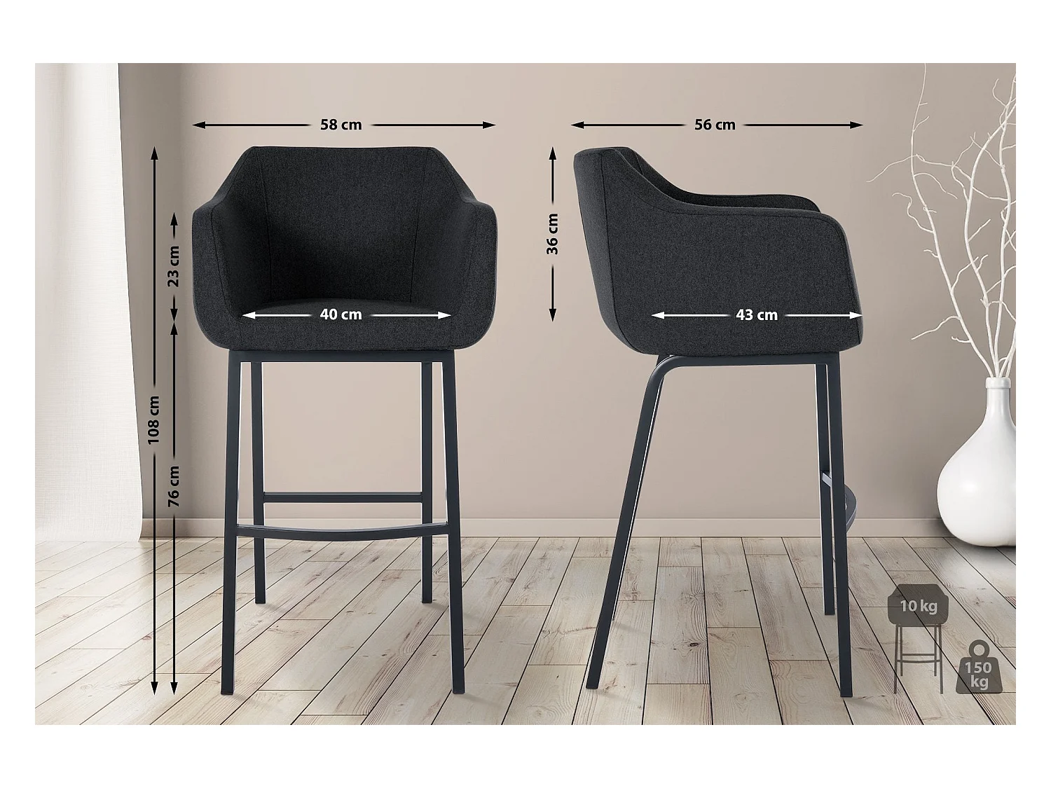 Tabouret de bar chaise métal argentée 58 x 56 x 108 cm 10_0005234