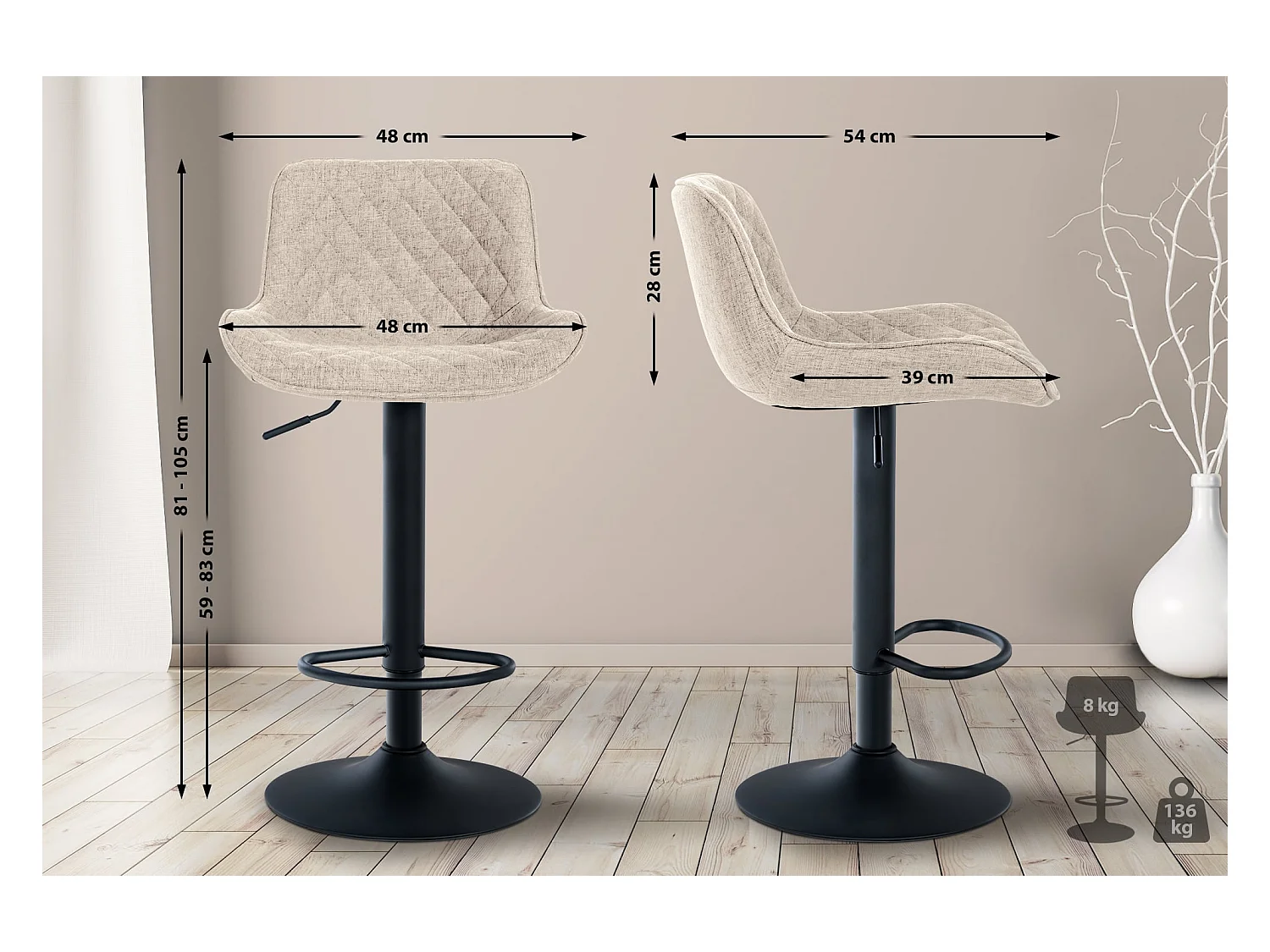 Tabouret de bar x1 métal argentée 48 x 54 x 81 cm 10_0005230