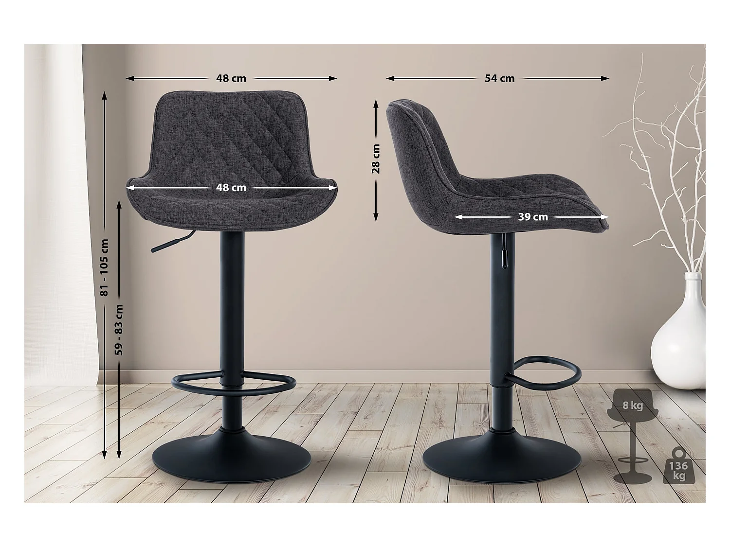 Tabouret de bar x1 métal argentée 48 x 54 x 81 cm 10_0005232