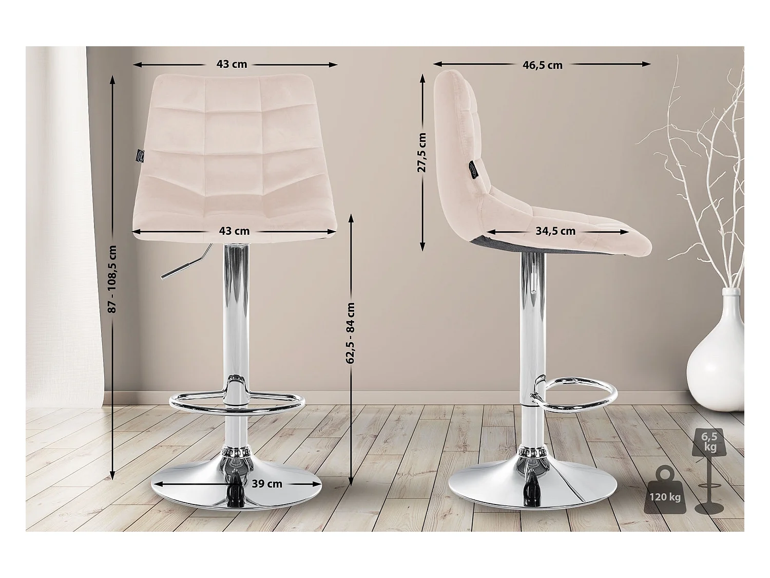 Lot de 2 tabourets métal beige 43 x 46.5 x 108.5 cm TDB10629