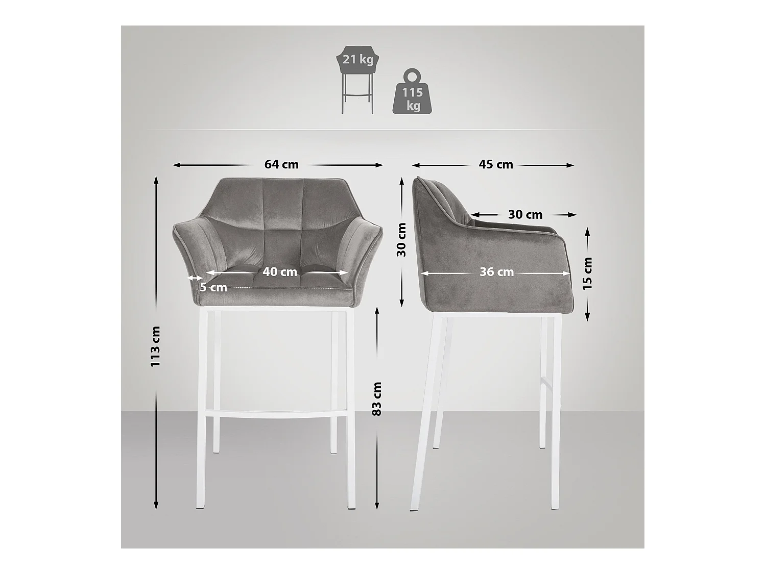 Tabouret de bar chaise argenté 64 x 48 x 110 cm 10_0004749