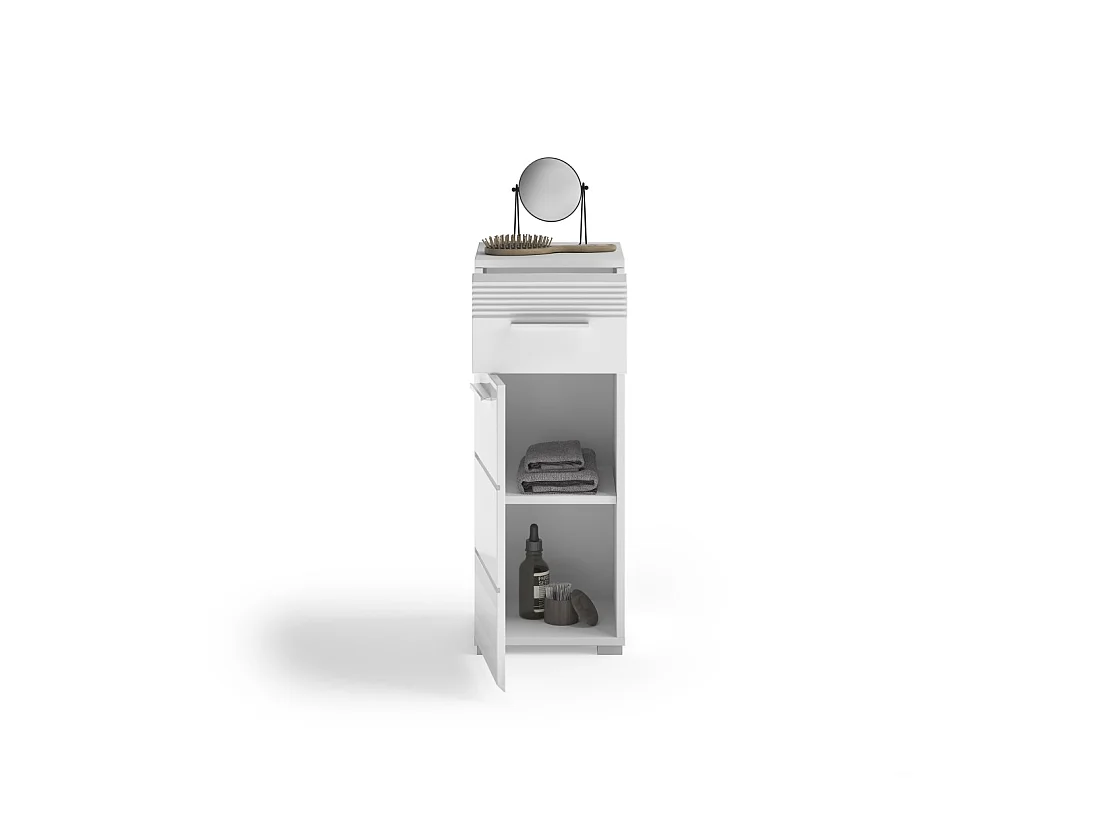 Mueble de almacenamiento para baño con 1 puerta y 1 cajón – Blanco Lacado – KLEANKIN