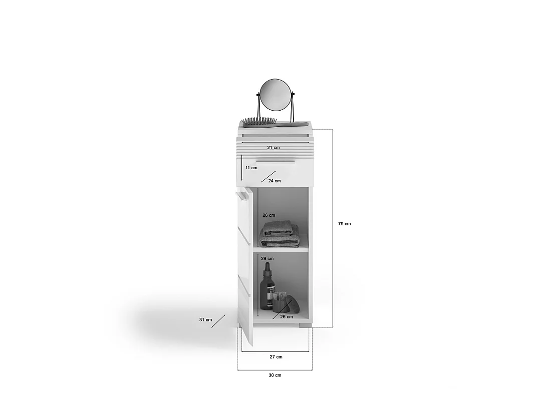 Mueble de almacenamiento para baño con 1 puerta y 1 cajón – Blanco Lacado – KLEANKIN