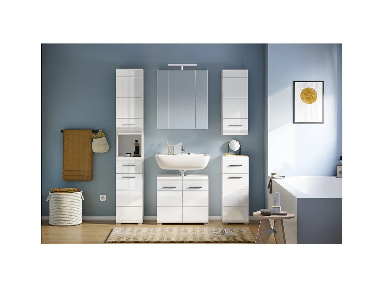 Mueble de almacenamiento para baño con 1 puerta y 1 cajón – Blanco Lacado – KLEANKIN