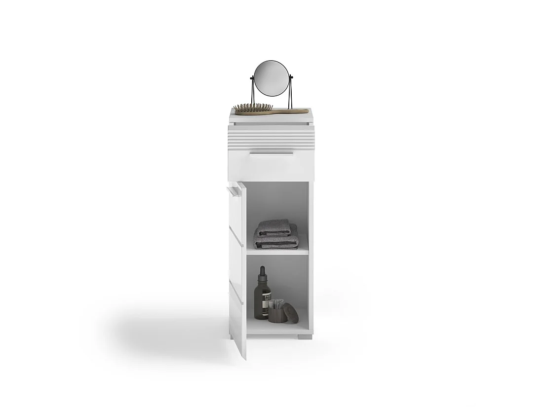 Mueble de almacenamiento para baño con 1 puerta y 1 cajón – Blanco Lacado – KLEANKIN