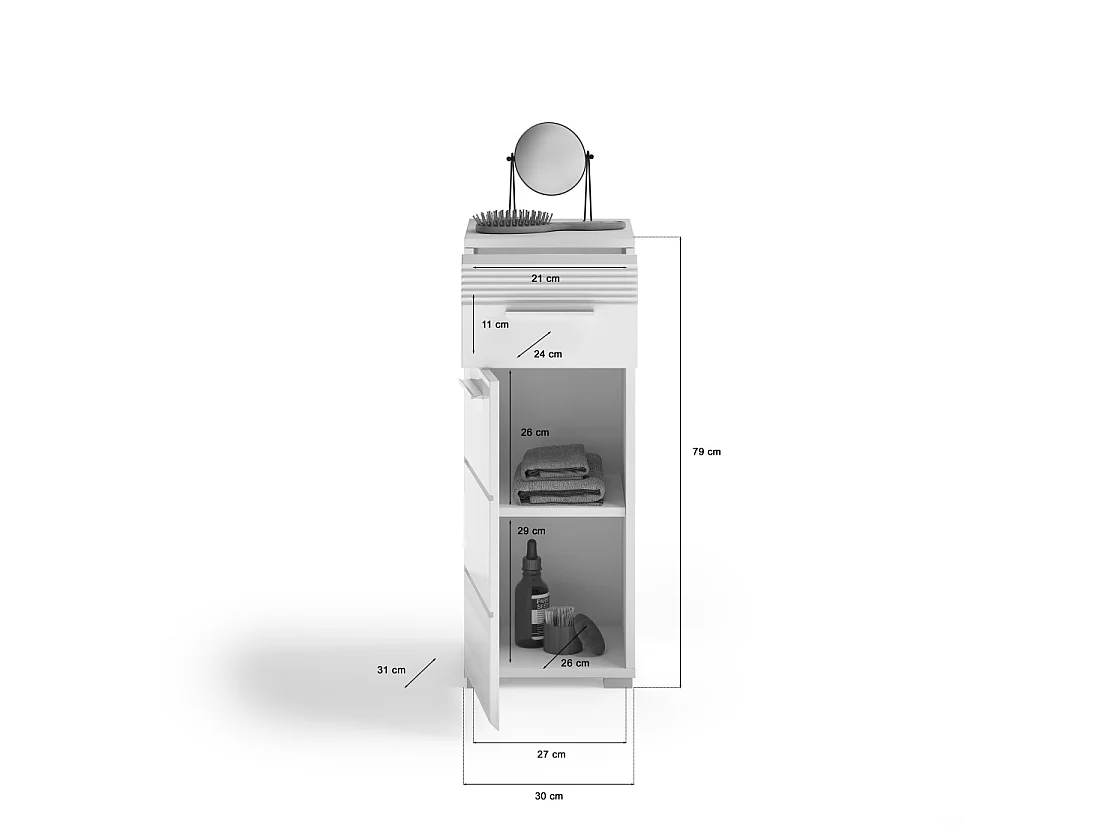 Mueble de almacenamiento para baño con 1 puerta y 1 cajón – Blanco Lacado – KLEANKIN