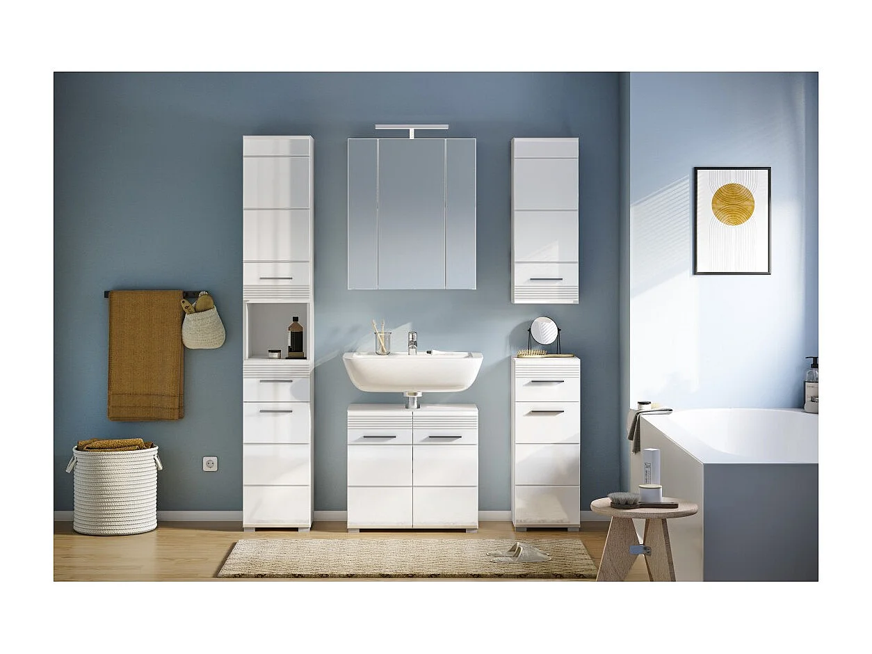 Mueble de almacenamiento para baño con 1 puerta y 1 cajón – Blanco Lacado – KLEANKIN