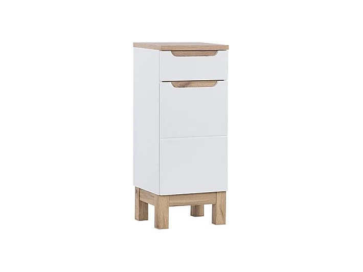 Meuble salle de bain ERMANO – Chêne clair et blanc brillant – 35x86 cm – 1 porte – À poser