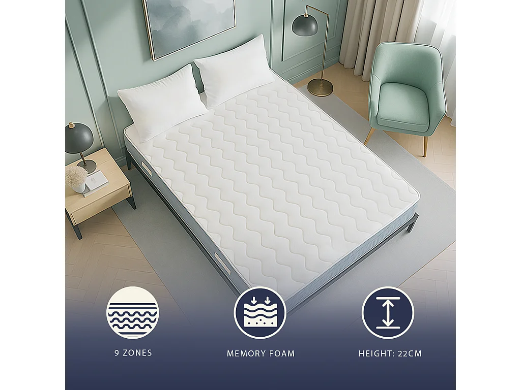 Leo | Matelas Orthopédique Double 140x200 cm Waterfoam & Mémoire | H 22 cm | Dispositif Médical Cl.1 | Hypoallergénique | Fabriqué en Italie