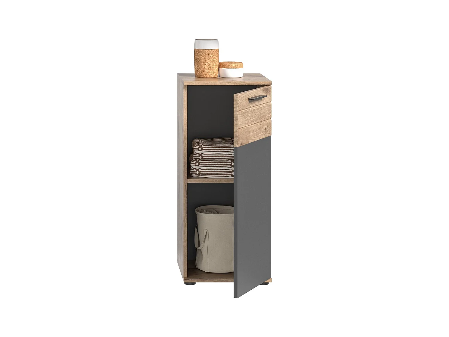 Mueble de almacenamiento 1 puerta – Gris antracita y roble claro – SELMA