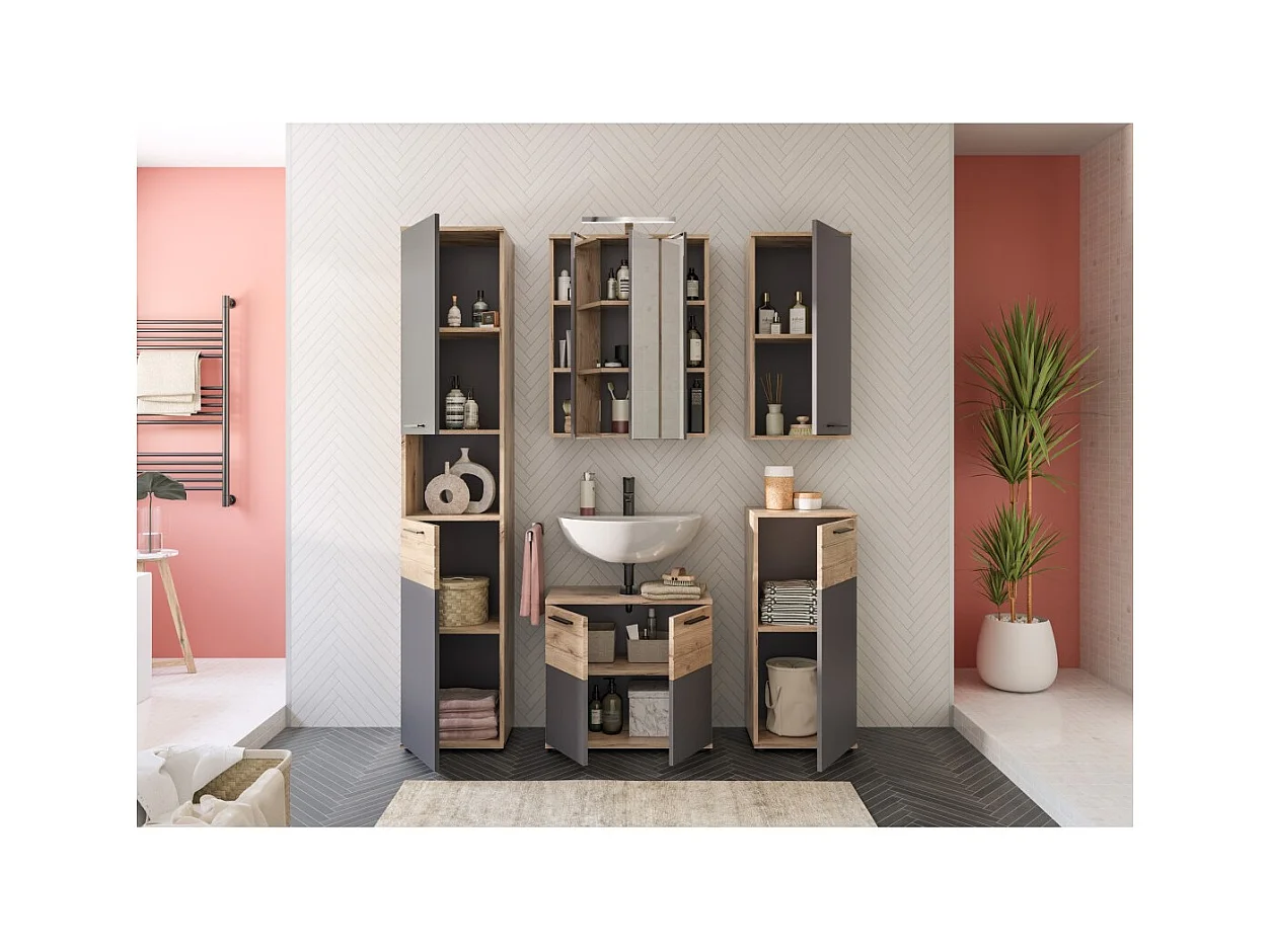 Mueble de almacenamiento 1 puerta – Gris antracita y roble claro – SELMA