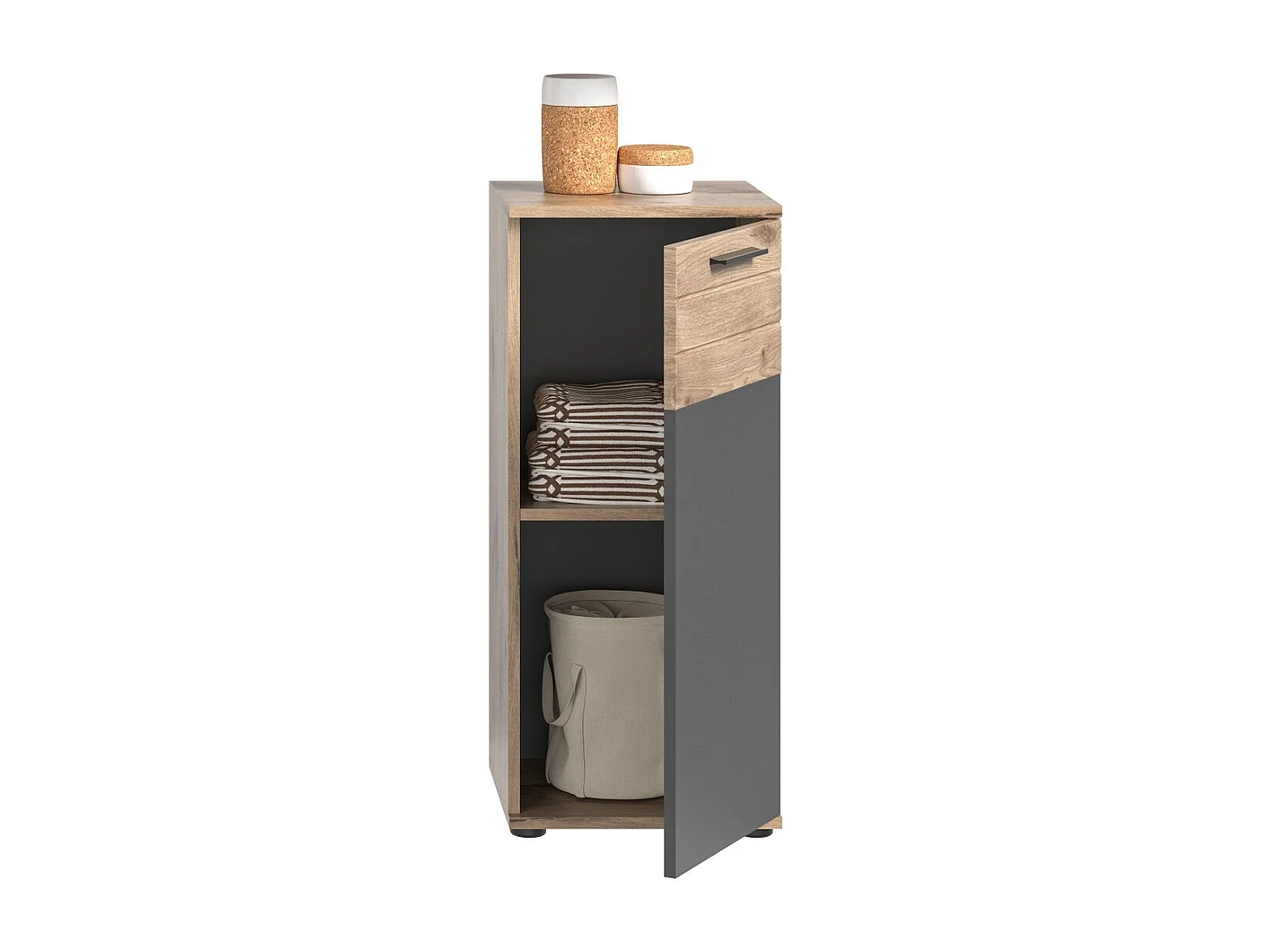 Mueble de almacenamiento 1 puerta – Gris antracita y roble claro – SELMA