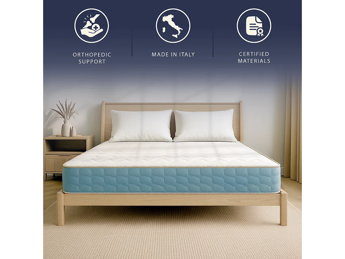 Matelas 160x200 Waterfoam orthopédique H21 cm | Mousse 2 cm | Classe 1 | Ergonomique | Respirant | Fabriqué en Italie