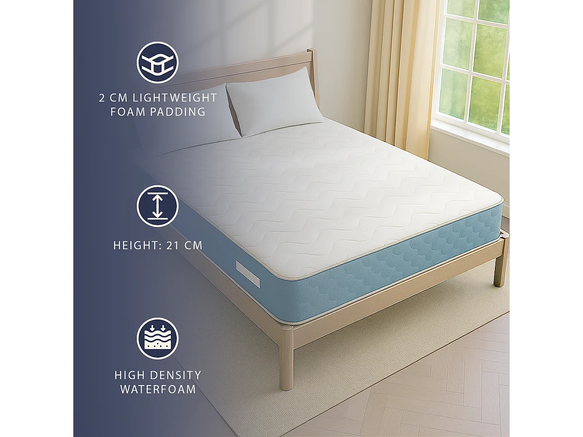 Matelas 80x190 Waterfoam orthopédique H21 cm | Mousse 2 cm | Classe 1 | Ergonomique | Respirant | Fabriqué en Italie
