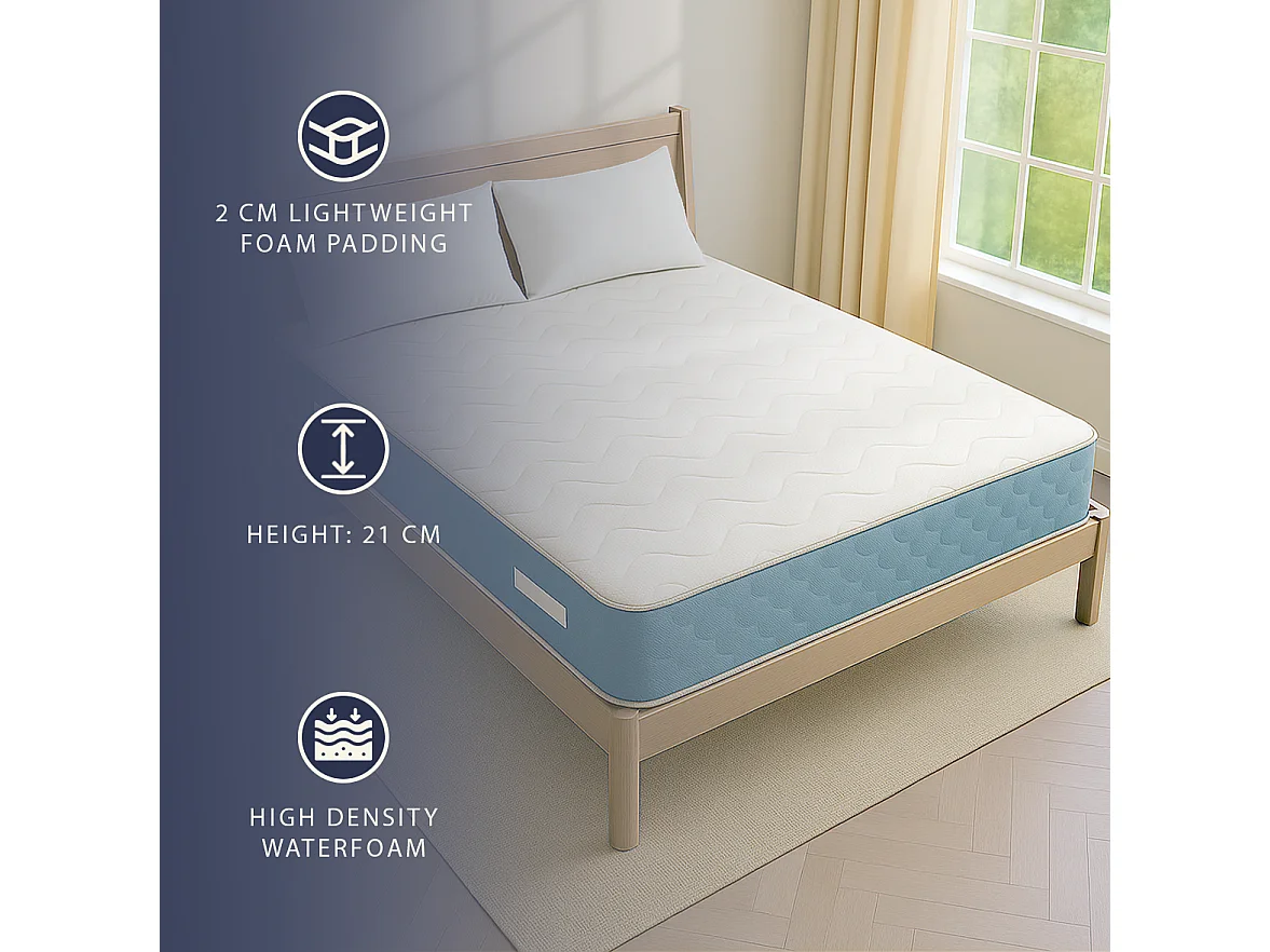 Matelas 180x200 Waterfoam orthopédique H21 cm | Mousse 2 cm | Classe 1 | Ergonomique | Respirant | Fabriqué en Italie