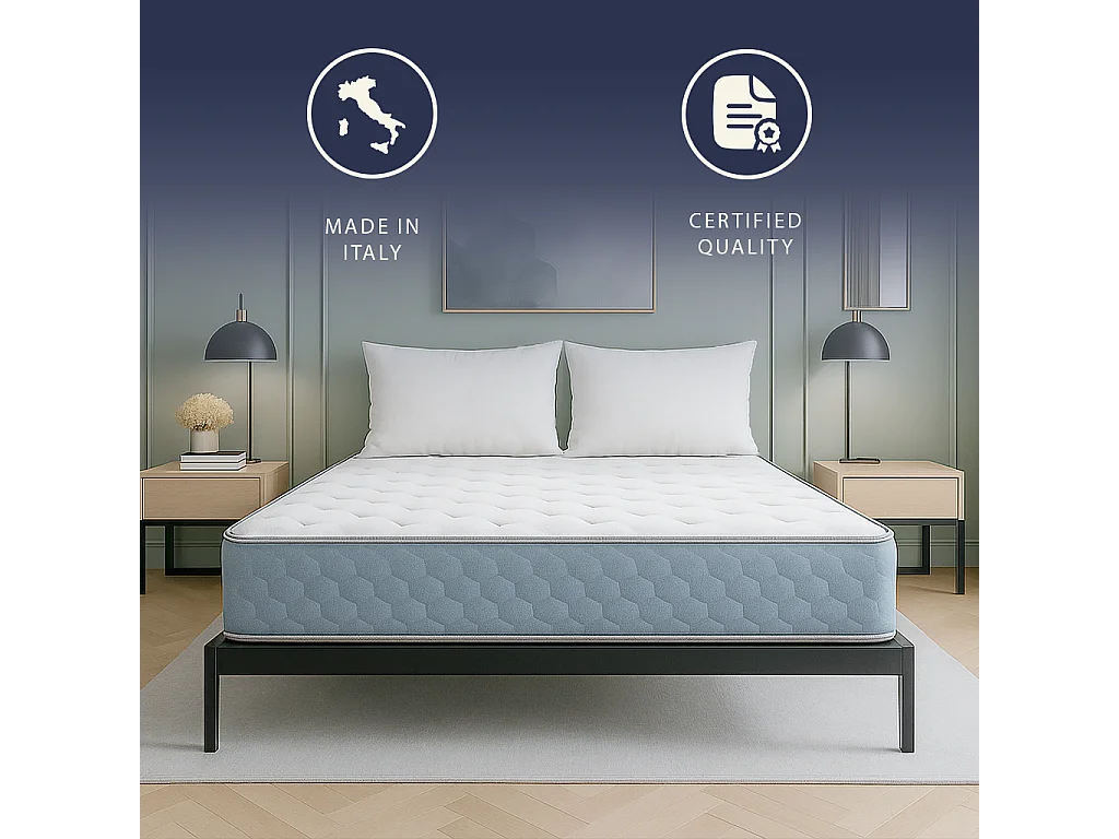 Leo | Matelas Orthopédique Simple 90x200 cm Waterfoam & Mémoire | H 22 cm | Dispositif Médical Cl.1 | Hypoallergénique | Fabriqué en Italie