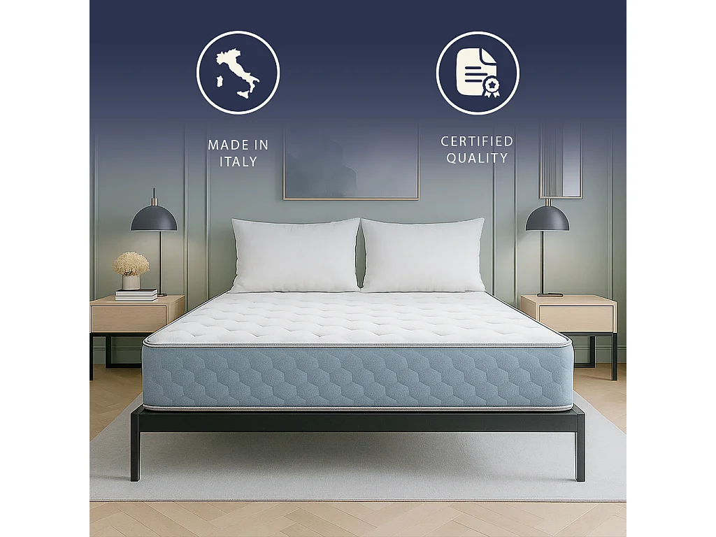 Leo | Matelas Orthopédique Simple 90x200 cm Waterfoam & Mémoire | H 22 cm | Dispositif Médical Cl.1 | Hypoallergénique | Fabriqué en Italie