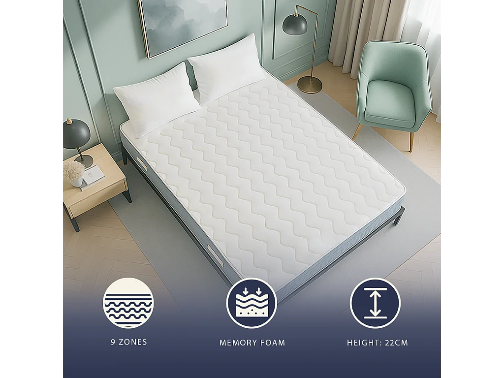 Leo | Matelas Orthopédique King 180x200 cm Waterfoam & Mémoire | H 22 cm | Dispositif Médical Cl.1 | Hypoallergénique | Fabriqué en Italie