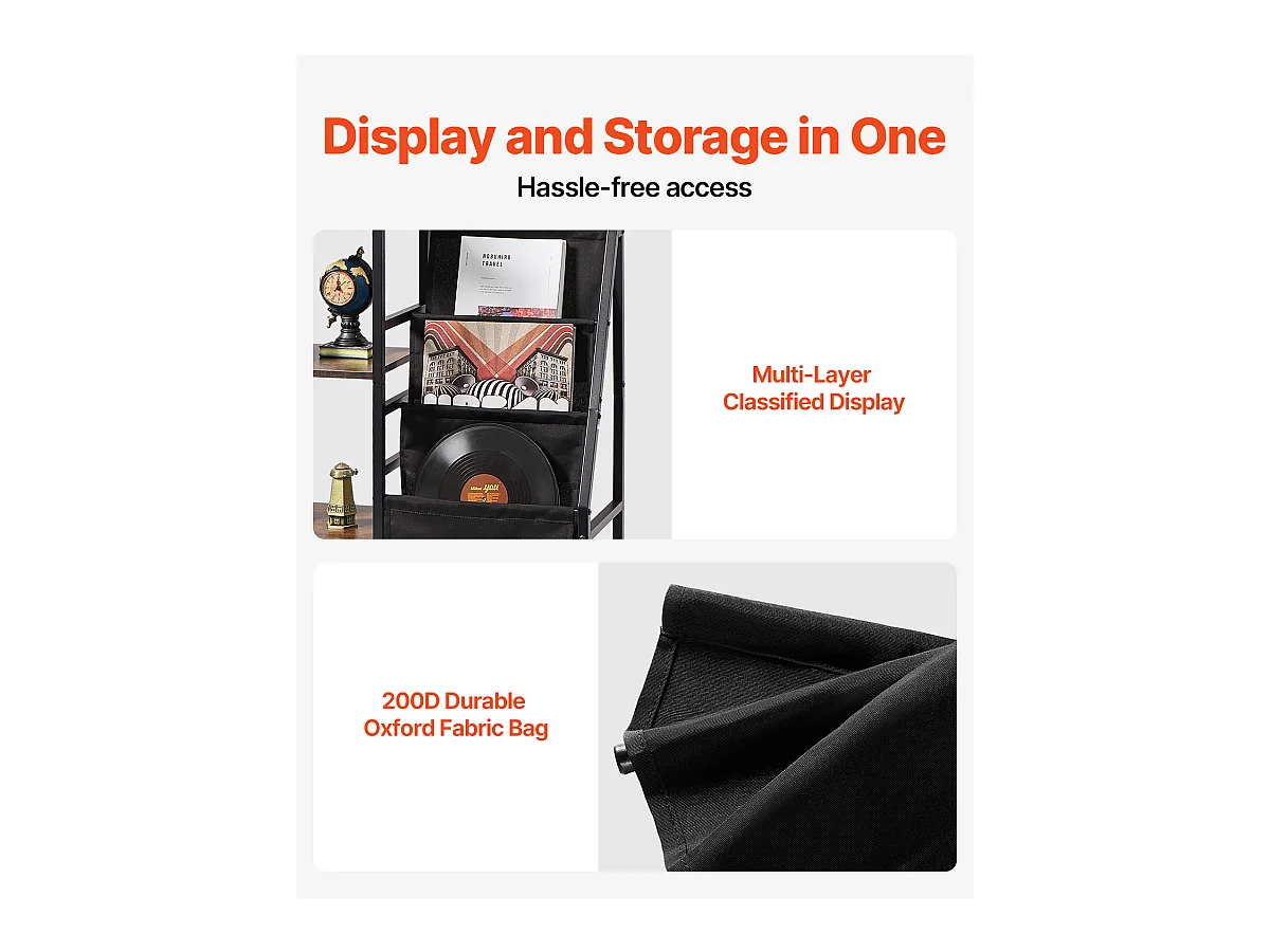 Meuble DVD SucceBuy Tourne-Disque à 3 Niveaux avec Lumière LED et Ports USB, Étagère en Métal pour Vinyle, pour la Décoration Intérieure