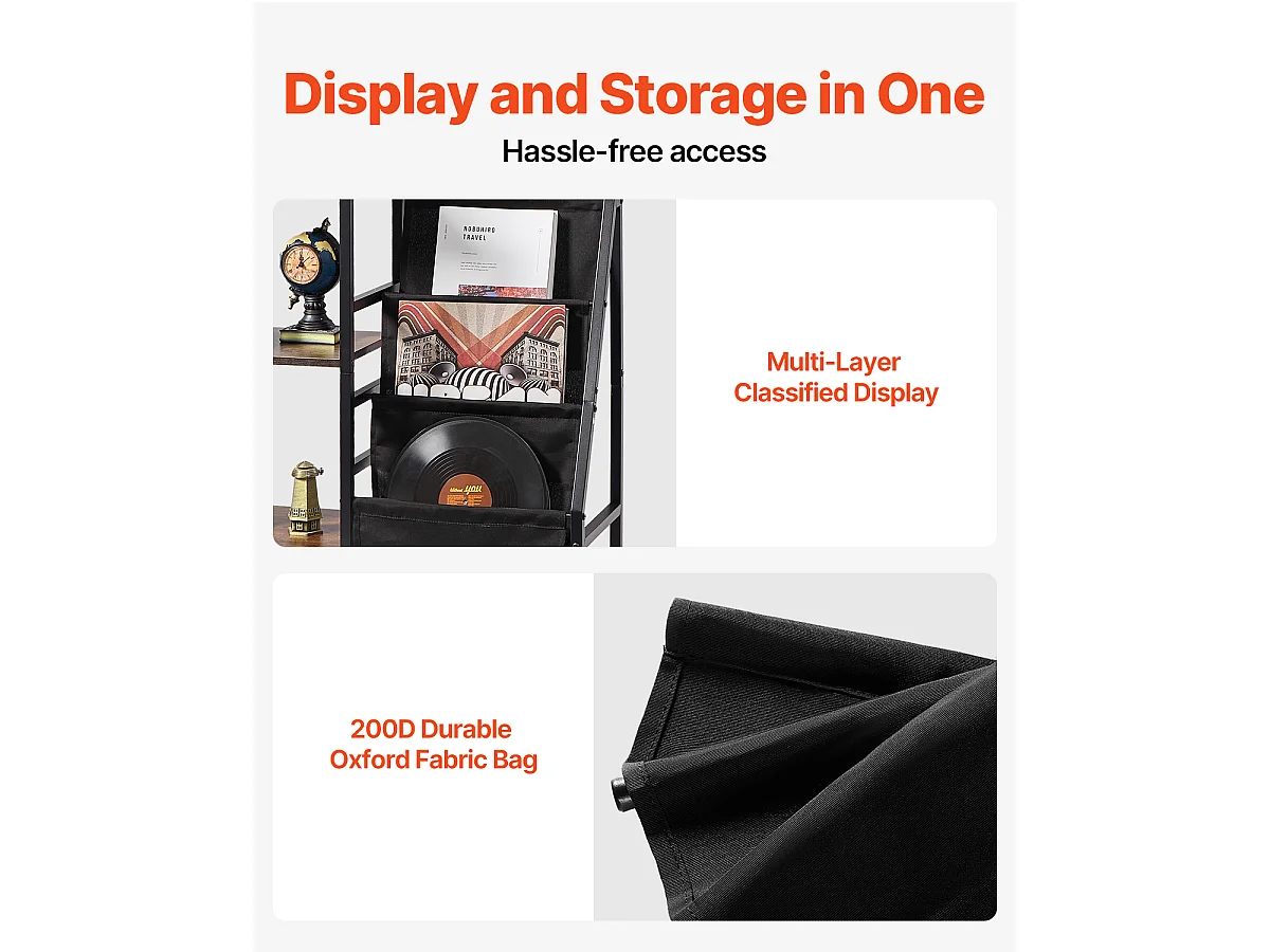 Meuble DVD SucceBuy Tourne-Disque à 3 Niveaux avec Lumière LED et Ports USB, Étagère en Métal pour Vinyle, pour la Décoration Intérieure